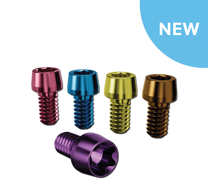 Color-coded All-on-X screws designed for direct-to-Multi-Unit Abutment workflows, supporting full-arch restorations with enhanced strength, stability, and restorative flexibility.