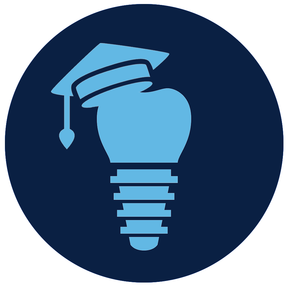 A graphic featuring an icon of a light bulb wearing a graduation cap, representing knowledge and learning. The image serves as a call to action to explore the dental education platform, which offers both in-person and virtual programs for professional development. It encourages users to click "Search Now" to find more information on available courses and training.