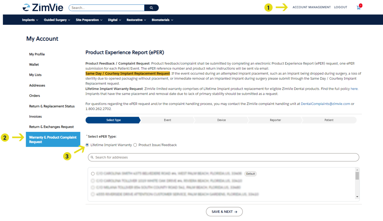 ZimVie eServices Warranty Submission ZimVie eServices Warranty Submission Steps