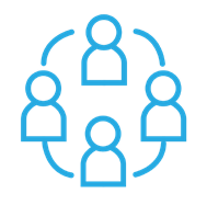 HIPAA Compliant Communication Portal Icon Blue outline icon of five people in a circle representing ZimVie’s HIPAA-compliant communication portal for secure collaboration.