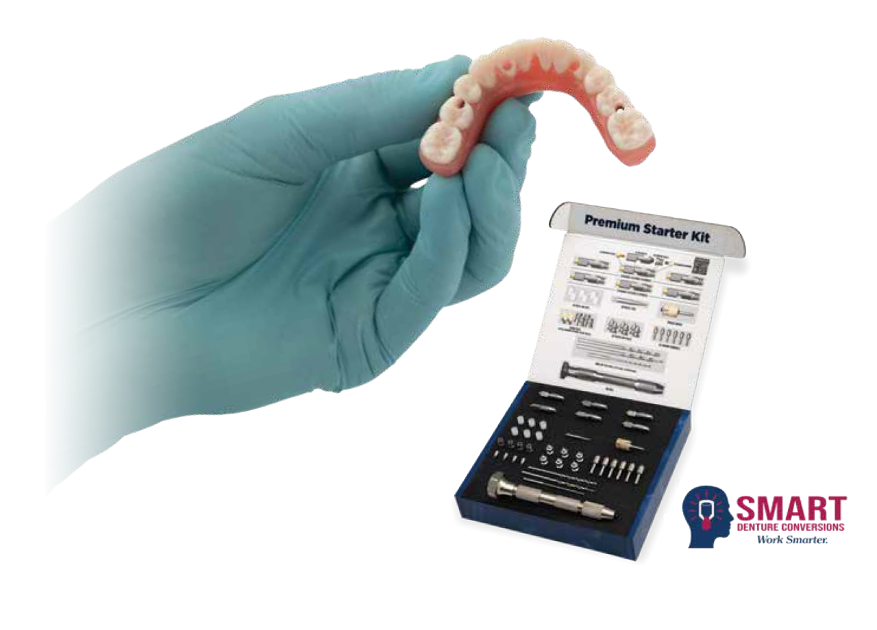 Smart Denture Conversions utilizes a closed-tray pickup system that enables clinicians to convert a provisional denture in 30 minutes or less and eliminate the need for large holes that weaken a prosthesis.
